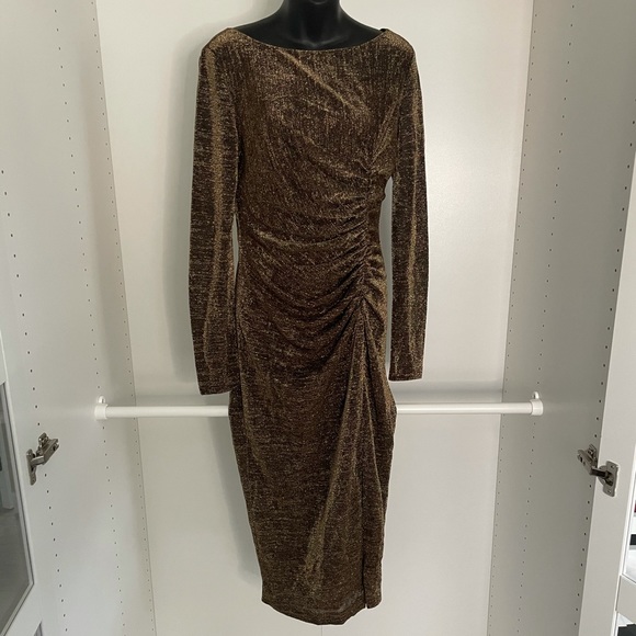 Rachel Zoe gold black metallic midi dress sz10 - Picture 5 of 7